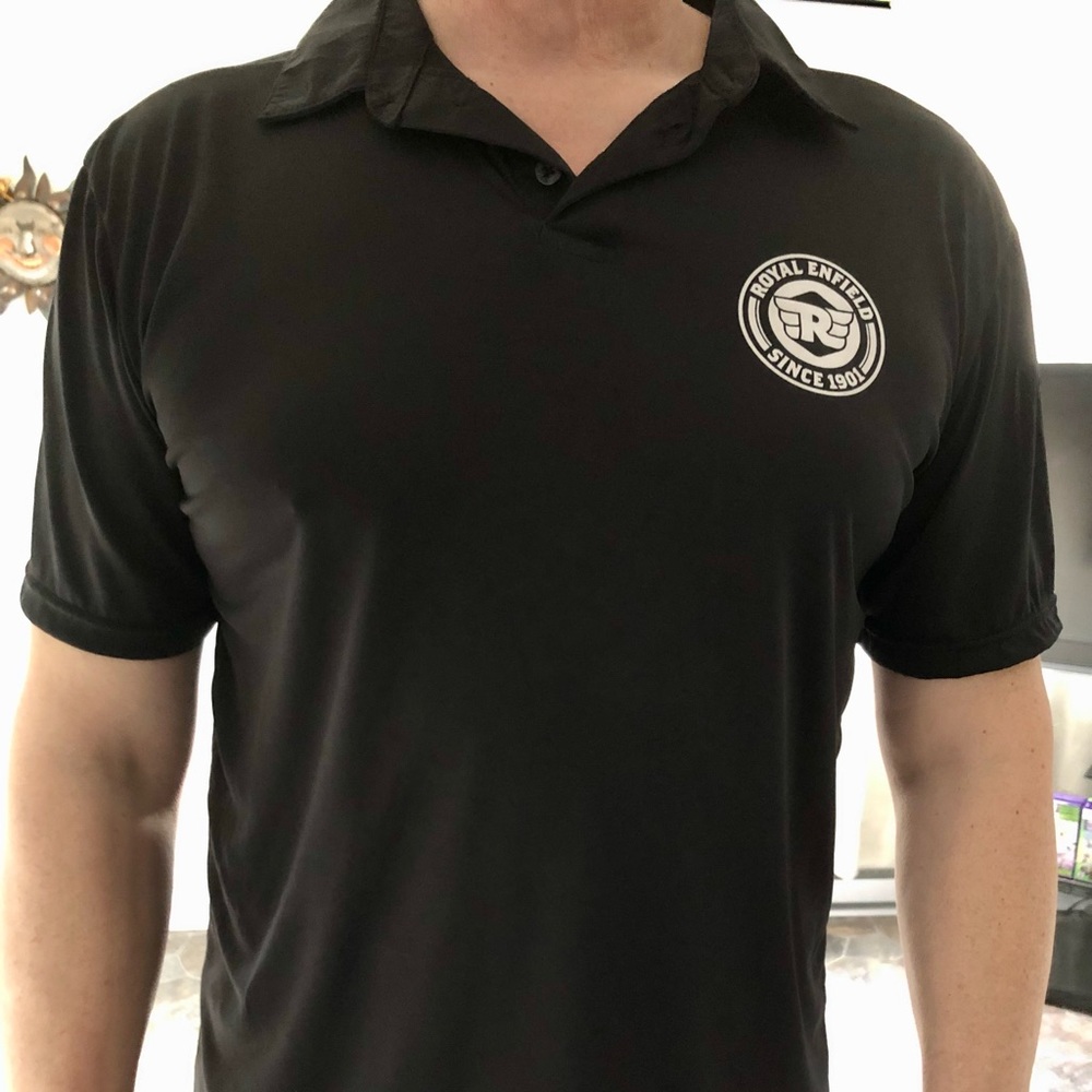 Royal Enfield Motorcycles Men’s Black Shirt w White Lettering in EUC Size Large
